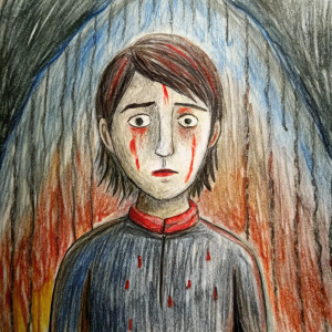 Dibujo Persona con culpa atormentado por matar a alguien 