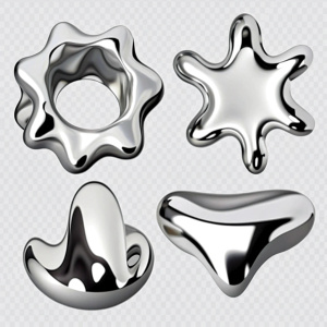 chrome y2k abstract liquid shapes 3d realistic vector illustration set of silver inflatable forms