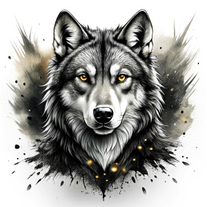 Nordic Ylva - The She-Wolf - perfect realistic art, high-definition grey and black, white background tattoo design