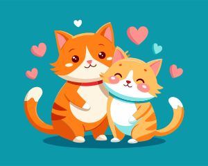Two orange cats hug each other in a Valentine's Day trio.