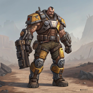 Digital illustration of Goliath from Borderlands 3, robust and armored. Featuring expansive mechanical limbs and torso. Rendered in high definition with intricate detail