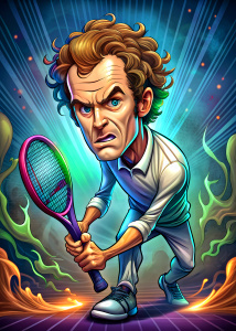  cartoon  angry John McEnroe playing paddel, ultra detailed   ,  background, style pop art, , style watecolor, black background,ready for print t-shirt, style art fabric, without horse, full body


