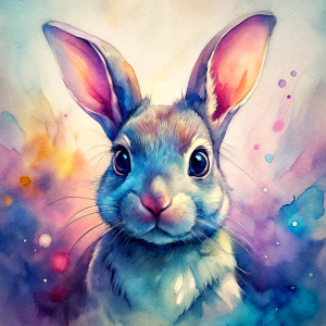 Vintage Old, Watercolor Soft Colors, Beautiful Rabbit Baby, Frontal View