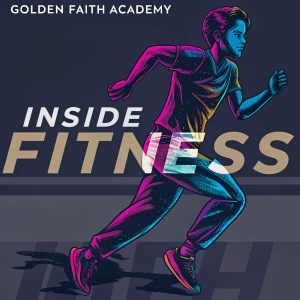 Poster for Golden Faith Academy's 'Inside Fitness' campaign. A young athlete in mid-stride, exuding energy and strength. Filled with vibrant colors, logos, and credits, creating an eye-catching display that celebrates fitness and vitality.