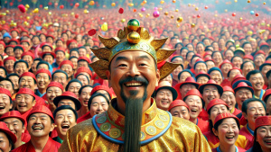 Exaggerated style: Thousands of happy Chinese people have good luck and have a lot of money