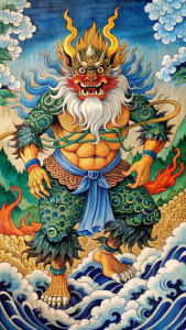 Japanese ukiyo-e painting style：The divine beasts of the Classic of Mountains and Seas，Taotie