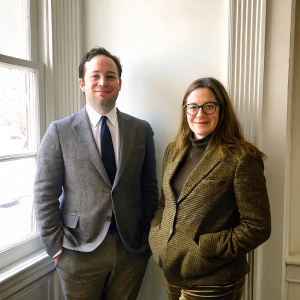 Jared Cohen and Rebecca Zubaty at the Sundance Film Festival. Formal attire, against white wall backdrop.