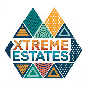 Xtreme Estates, vibrant logo design featuring dynamic geometric shapes and bold colors