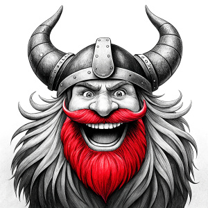 happy viking perfect realistic art, high-definition, high-definition grey and black, white background 