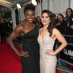 Nicola Adams and Marlen Esparza standing on the glamorous red carpet at the Glamour Women of the Year Awards event.