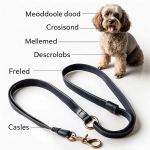 Design a leash for a molossoid breed dog. Included features such as adjustable length, padded handle for comfort and a durable carabiner for security.

Show leash only. I don't want to see any animals in the image.
