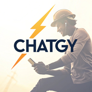 Logo for brand 'Chatgy'. Modern flat design featuring an energetic lightning bolt symbol