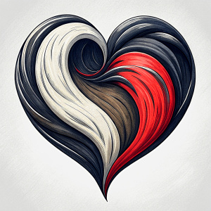 Style stickers. Create a heart shape with clean lines and smooth curves.black and red.White background, No Background, vector, 8K.