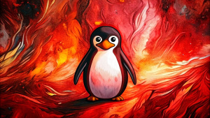 Wallpaper minimal "LINUX" Logo, in the style of street art aesthetic, cute cartoonish designs, photo-realistic techniques, dark red, Childhood and Arcadia, anime aesthetic, cartoon-like