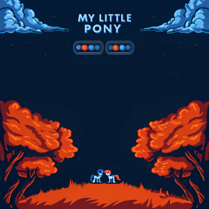 Interface screenshot from 'My Little Pony' video game. Cloudy sky background, tranquil atmosphere. Spanish text alongside English.