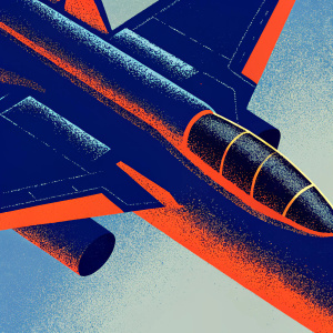 3D rendering of a Grumman F-14 Tomcat fighter jet. Dark blue paint scheme. Detailed texture, intricate design. Shadows, lighting effects. High resolution, side profile view