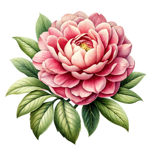 Vintage illustration style peony on white background.