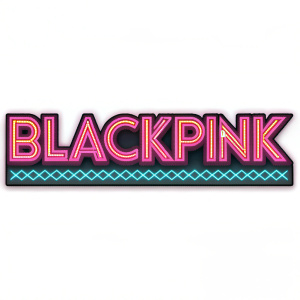 Pixel art logo of BLACKPINK. Bright neon colors, bold and dynamic style.