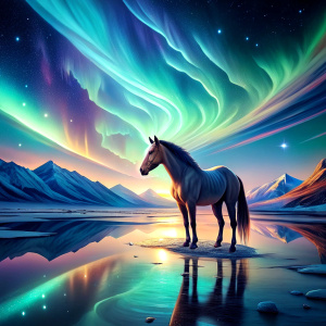 horse, northern Lights, sea