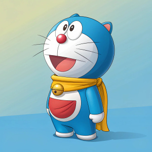 Modern logo redesign of Doraemon. Bright colors on gradient background.