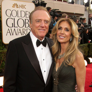 Formal attire, James Caan and Aisha Caan, posing for a picture at Golden Globes.