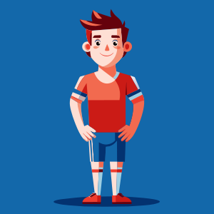 a full body 16 years old full body soccer player standing and facing the camera, full body, vector style