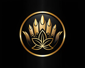 logotipo de para un spa de uñas con fondo negro y dorado.