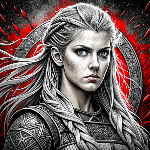 shieldmaiden perfect realistic art, high-definition, high-definition grey and black, white background 