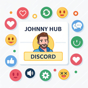 Johnny Hub's Discord profile. Packed with vibrant emojis, labels, and creative icon layout.