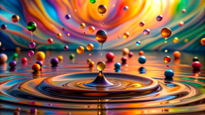 floating color drops, zero gravity