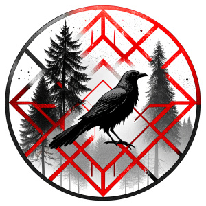 Yggdrasil vegvisir runes  geometric Symbols - raven and trees - perfect realistic art, high-definition, high-definition grey and black, white background 