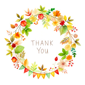 garland around "thank you", white background