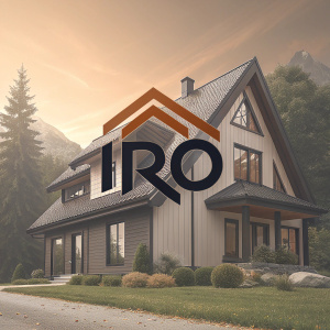 Digital illustration of a sleek 'Iro' brand logo. Dark gray and brown color scheme. Modern design