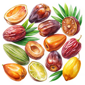 Set of watercolor date fruit clipart white background
