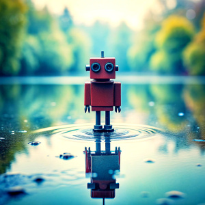 a micro robot standing in water