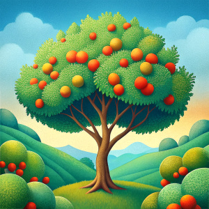 A luxuriant tree bears fruit