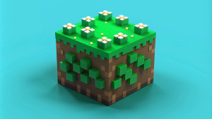 block of grass with flowers  on top minecraft style
