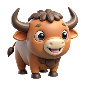 happy cute  cartoon   bison
3D with white back ground 