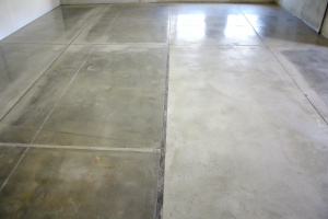 concrete floor upper view left side unsealed and right side sealed
