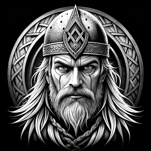 walhalla, viking warrior,  runics face, black work, white backrounds