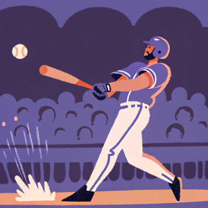 Chris Colabello, baseball player, striking a powerful batting pose. Blue jersey with team emblem, white pants, and helmet. Focused look, mid-swing, baseball airborne. Background blurred crowd.
