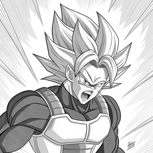 Black and white line art illustration of Gogeta and Broly from Dragon Ball Super. Bold lines and dynamic poses convey intense energy. Intricate facial features and detailed musculature highlight their powerful physiques. Flat artwork style showcases artist's skill.