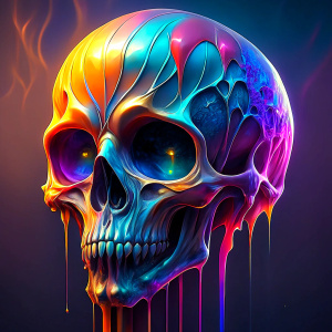 Colorful Melting Skull line, white background