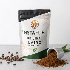 A sleek packet of Instafuel Original by Laird Superfoods, featuring a blend of fine-textured ingredients for a coffee-like experience.