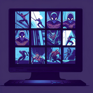 Digital gallery showcasing various Spider-Man images on a desktop computer screen.
