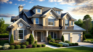 New suburban house with a photovoltaic system on the roof. 