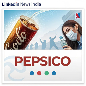 A screenshot from LinkedIn News India's Instagram page highlighting a post about brands using social media to promote mask-wearing during the pandemic. The post features a picture of a cola drink and text about PepsiCo's campaign. The design is visually engaging with a mix of imagery and text.