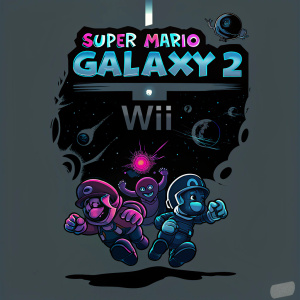 The cover of Super Mario Galaxy 2 features Mario and Luigi alongside various game characters, including Power Stars and green backgrounds, highlighted by the Wii logo.