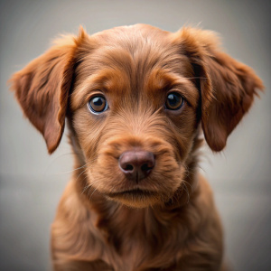 real look brown cute puppy dog looking to the camera