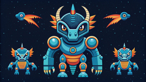 space monster robot dragon game asset set spritesheet battle sci-fi futuristic